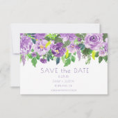 Paarse en groene Waterverf Floral Save the Date | (Voorkant)
