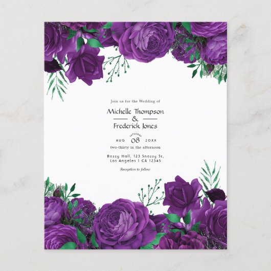 Paarse en groene Waterverf Floral Wedding Invite Flyer (Voorkant)
