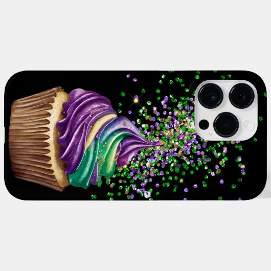 PAARSE EN GROENE WATERVERF MARDI GRAS CUPCAKE Case-Mate iPhone CASE (Achterkant (horizontaal))