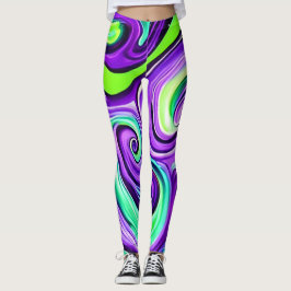 Paarse en groene werveling leggings