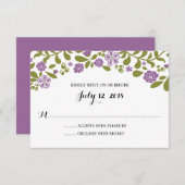 Paarse en groene Wildflower Blossoms Bruiloft RSVP (Voorkant / Achterkant)