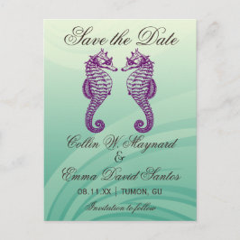 Paarse en groene zeepaardje Save the Date Briefkaa Aankondigingskaart