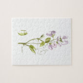 Paarse en groene zoete erwt met bloem waterverf legpuzzel (Horizontaal)