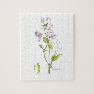 Paarse en groene zoete erwt met bloem waterverf legpuzzel