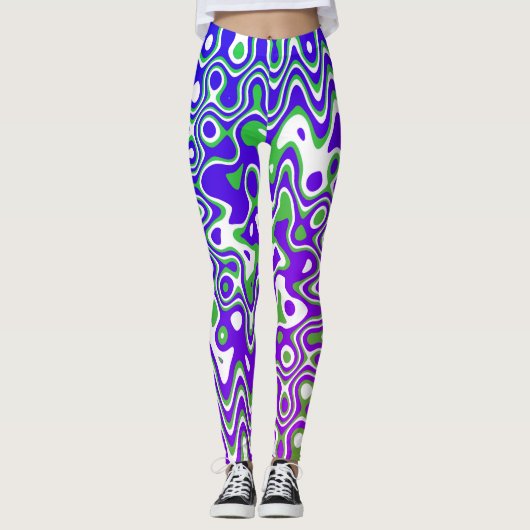 [Paarse en groene] zwaait op-Art-Leggings Leggings (Voorkant)
