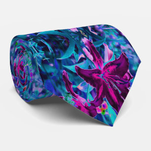 Paarse en heet roze abstracte oosterse leliebloeme stropdas