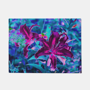 Paarse en hete roze abstracte oosterse leliebloeme deurmat
