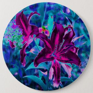 Paarse en hete roze abstracte oosterse leliebloeme ronde button 6,0 cm