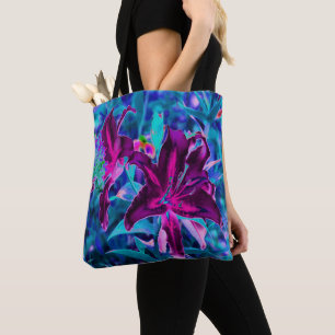 Paarse en hete roze abstracte oosterse leliebloeme tote bag