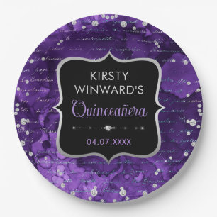 Paarse en iriserende glitter letters Quinceanera Papieren Bordje