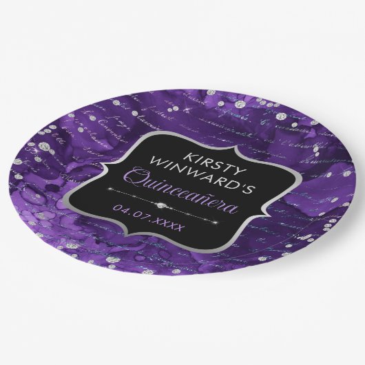 Paarse en ironische kreet Quinceanera Papieren Bordje (Gekanteld)