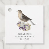 Paarse en Ivoor Bloemen Vogeldamast Bedankjes Labels (Voorkant)