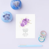 Paarse en Ivoor Floral bruiloft uitnodiging Flyer (Enkel)