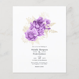 Paarse en ivoorkleurige bloemen bruiloftsinvitatie flyer
