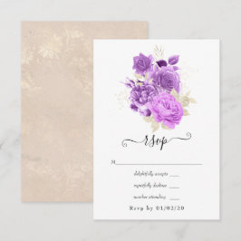Paarse en ivoorkleurige bloemhuwelijk RSVP kaartje