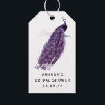 Paarse en ivoorkleurige pauwdamask cadeaulabel<br><div class="desc">Lavendel en ivoor kleurthema pauwcadeaubonnen</div>