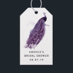 Paarse en ivoorkleurige pauwdamask cadeaulabel<br><div class="desc">Lavendel en ivoor kleurthema pauwcadeaubonnen</div>