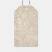 Paarse en ivoorkleurige pauwenstaart damast cadeaulabel (Achterkant)