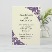 Paarse en ivoorkleurige trouwreceptie uitnodiging (Staand voorkant)