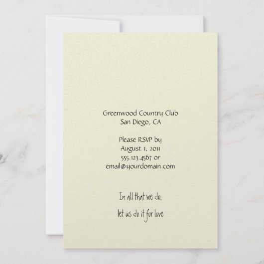 Paarse en ivoorkleurige uitnodiging voor na de bru (Achterkant)