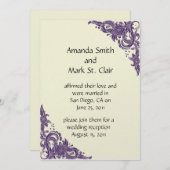 Paarse en ivoorkleurige uitnodiging voor na de bru (Voorkant / Achterkant)