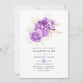 Paarse en ivoren bruiloft kaart (Voorkant)