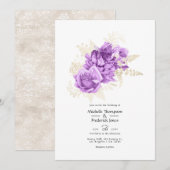Paarse en ivoren bruiloft kaart (Voorkant / Achterkant)