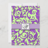 Paarse en kalkgroene Damask Wedding-uitnodigingen Kaart (Voorkant)