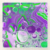 Paarse en kalkgroene marmer-fluid-kunst glazen onderzetter (Voorkant)