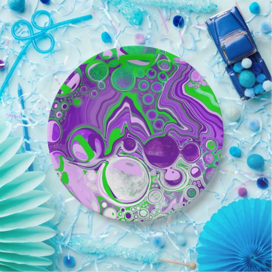 Paarse en kalkgroene marmer-fluid-kunst papieren bordje (Feest)