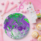 Paarse en kalkgroene marmer-fluid-kunst papieren bordje (Feest)