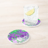 Paarse en kalkgroene marmer-fluid-kunst zandsteen onderzetter (Zijkant)