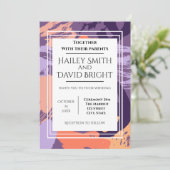 Paarse en koraal Abstracte bruiloft Kaart (Staand voorkant)