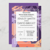 Paarse en koraal Abstracte bruiloft Kaart (Voorkant / Achterkant)