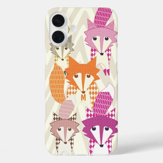Paarse en koraal  Fox Art Red Retro Case-Mate iPhone Case (Achterkant)