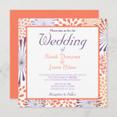 Paarse en Koraalbloesems Blosgeld Wedding-uitnodig (Voorkant / Achterkant)