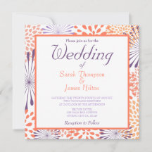 Paarse en Koraalbloesems Blosgeld Wedding-uitnodig