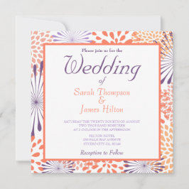 Paarse en Koraalbloesems Blosgeld Wedding-uitnodig