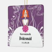 Paarse en koraalridbruid keramisch ornament (Links)