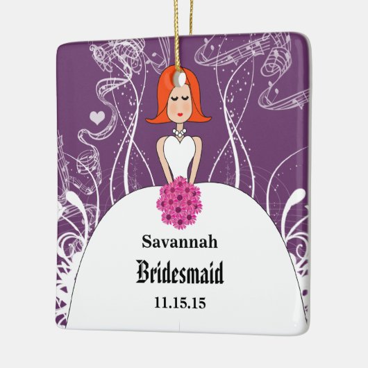 Paarse en koraalridbruid keramisch ornament (Links)