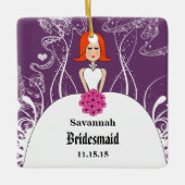 Paarse en koraalridbruid keramisch ornament (Voorkant)