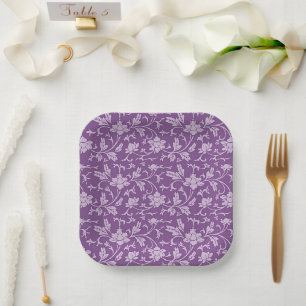 Paarse en lavendel bloemmotief papieren bordje