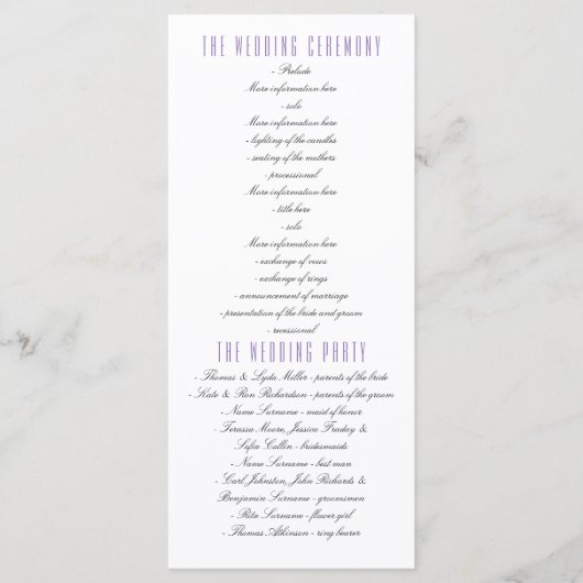 Paarse en Lavendel Floral Lantaarn Wedding Program Programmakaart (Achterkant)