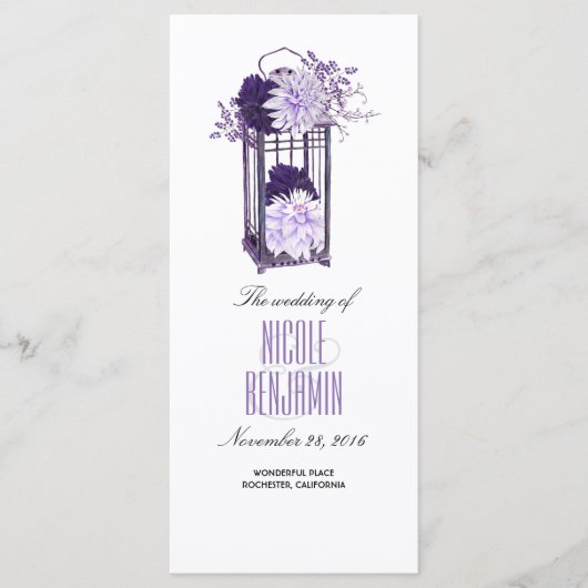 Paarse en Lavendel Floral Lantaarn Wedding Program Programmakaart (Voorkant)