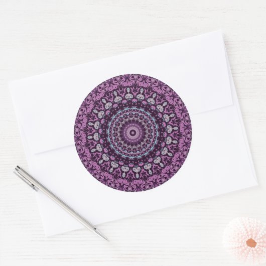 Paarse en Lavendel Mandala Patroonontwerp Ronde Sticker (Envelop)