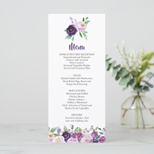 Paarse en Lavendel Rozen Wedding Menu (Staand voorkant)