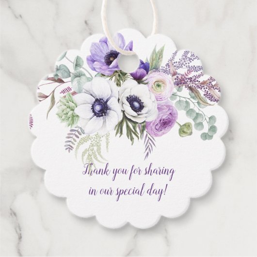 Paarse en Lavendel Waterverf Bloemen Bruiloft | Bedankjes Labels (Voorkant)