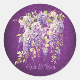Paarse en Lavendel Wisteria bruiloft Ronde Sticker
