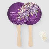 Paarse en Lavendel Wisteria Glitter Wedding Handwaaier (Voorkant en achterkant)