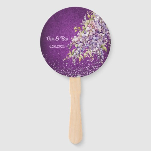Paarse en Lavendel Wisteria Glitter Wedding Handwaaier (Voorkant)
